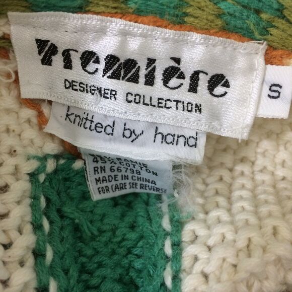 Vintage Premiere Hand Knit Sweater Size S Oversized Geometric 80s Ramie Cotton - Picture 3 of 4